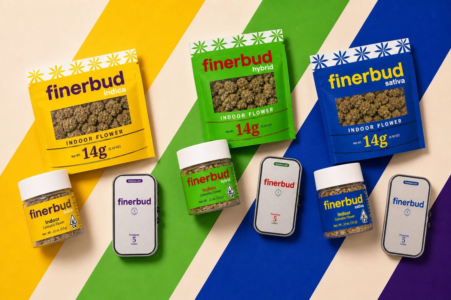 Finerbud indica, hybrid, and sativa cannabis product families